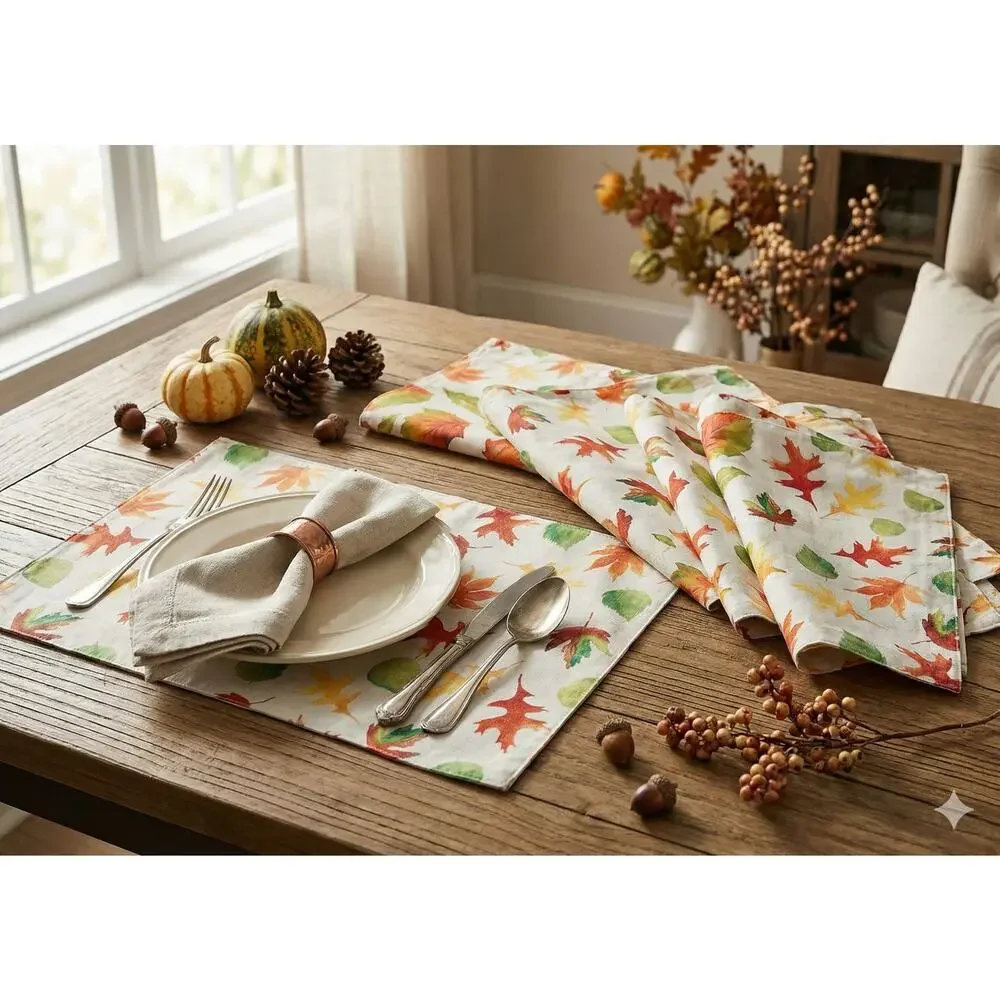 Lot of 4 Fall Leaves Rectangle Fabric Placemats NWT 12